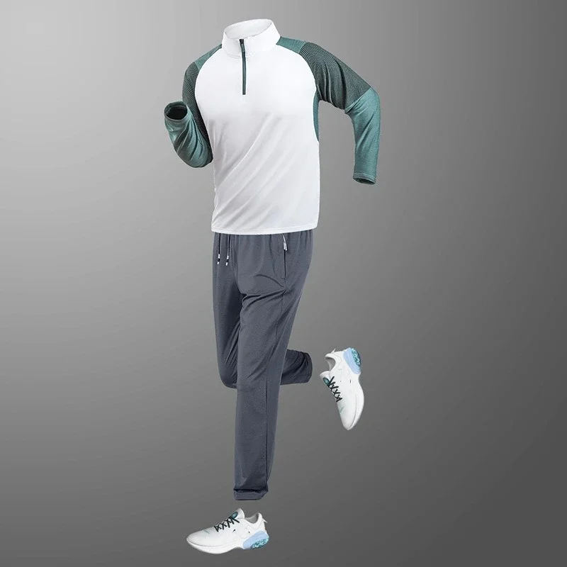 

Quick Dry Sportswear Running Sets Men Long Sleeve Ice Silk Sweatshirt Sweatpant Fitness Casual Outdoor Breathable Sports Clothes