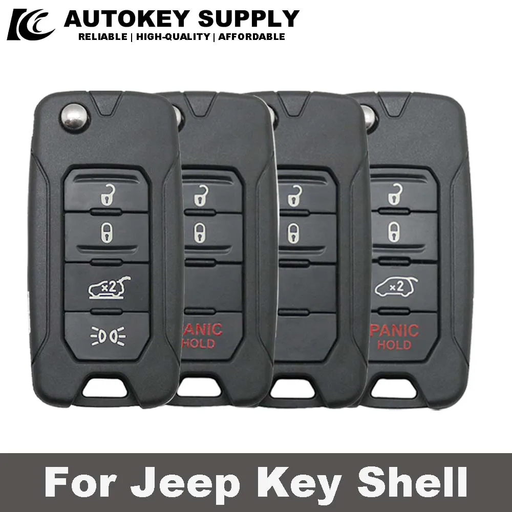 

Autokeysupply 2/3/4 Buttons Flip Remote Car Key Shell Case SIP22 Blade Replacement Housing For Jeep
