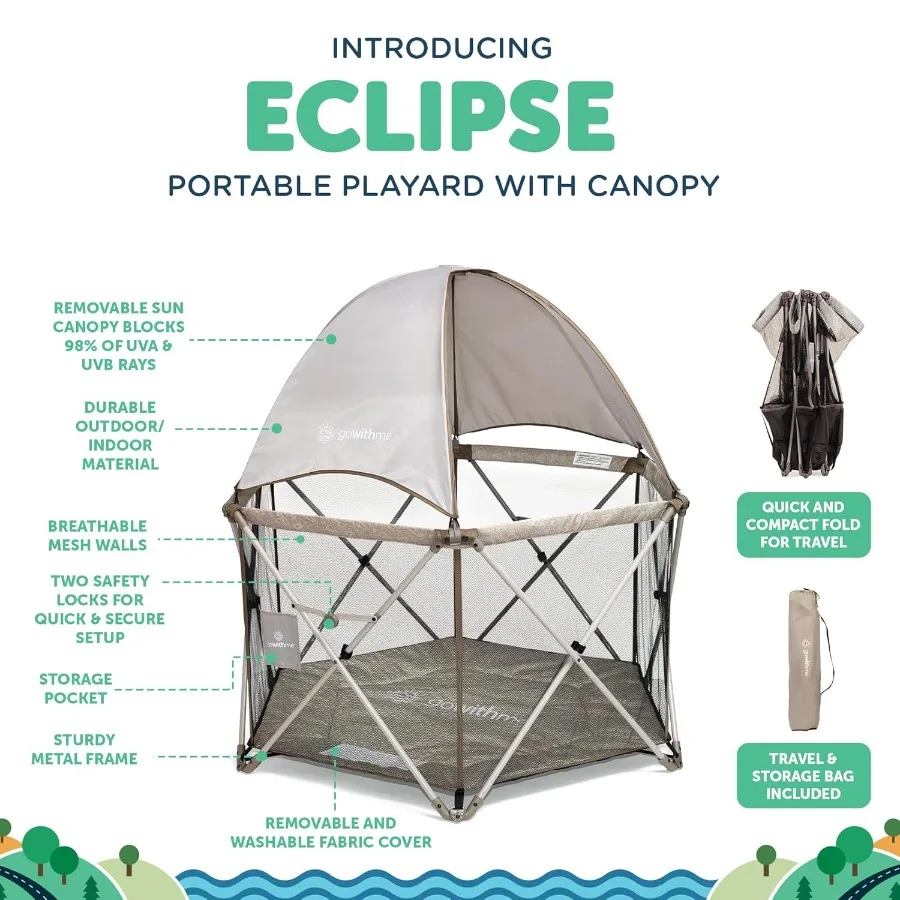 Go with Me Eclipse Deluxe Portable Playard Playpen Sun Canopy Indoor and Outdoor Ultra Padded Nylon Floor Sandstone