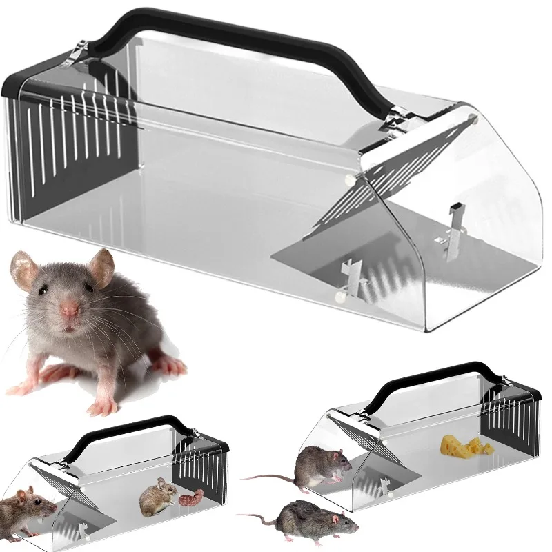 Piège à souris en acrylique avec mécanisme de déclenchement intégré sensible, coque transparente réutilisable pour attraper les nuisibles, pour la cuisine, l'entrepôt, le garage, le sous-sol, la maison, le contrôle des rongeurs.