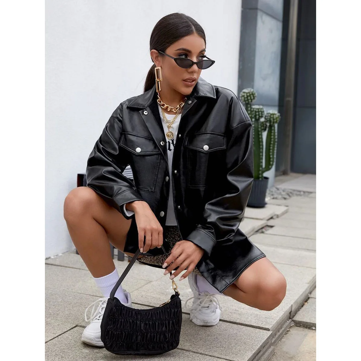 

Amazon Ebay2024 Spring And Autumn New PU Leather Women's Shirt Trendy Women's Coat