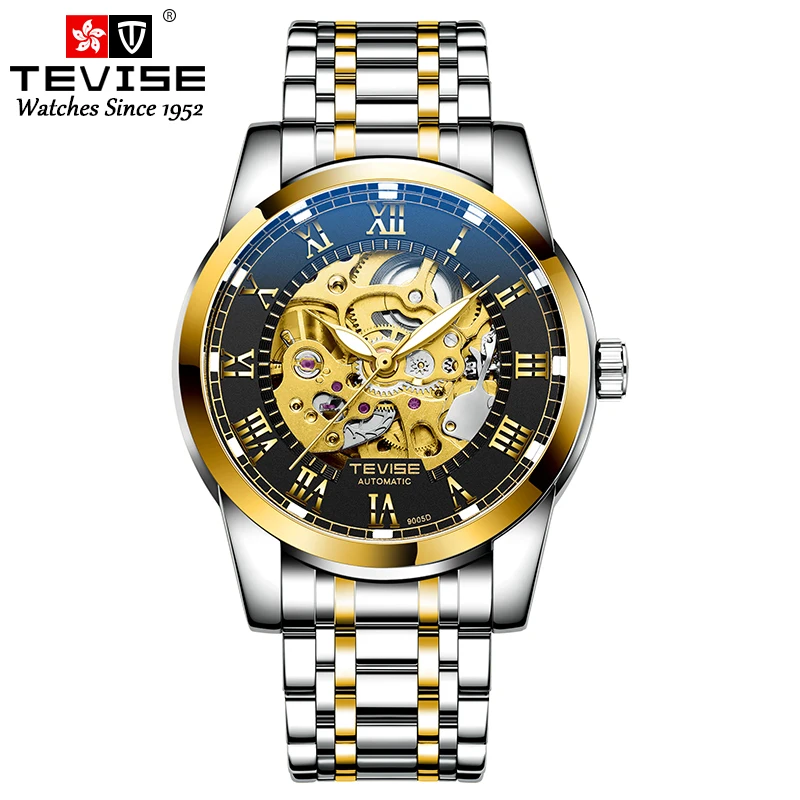 T9005D TEVISE Waterproof Tungsten Steel Watch Men\'s Fully Automatic Business Minimalist Mechanical Watch Men\'s Minimalist Glow