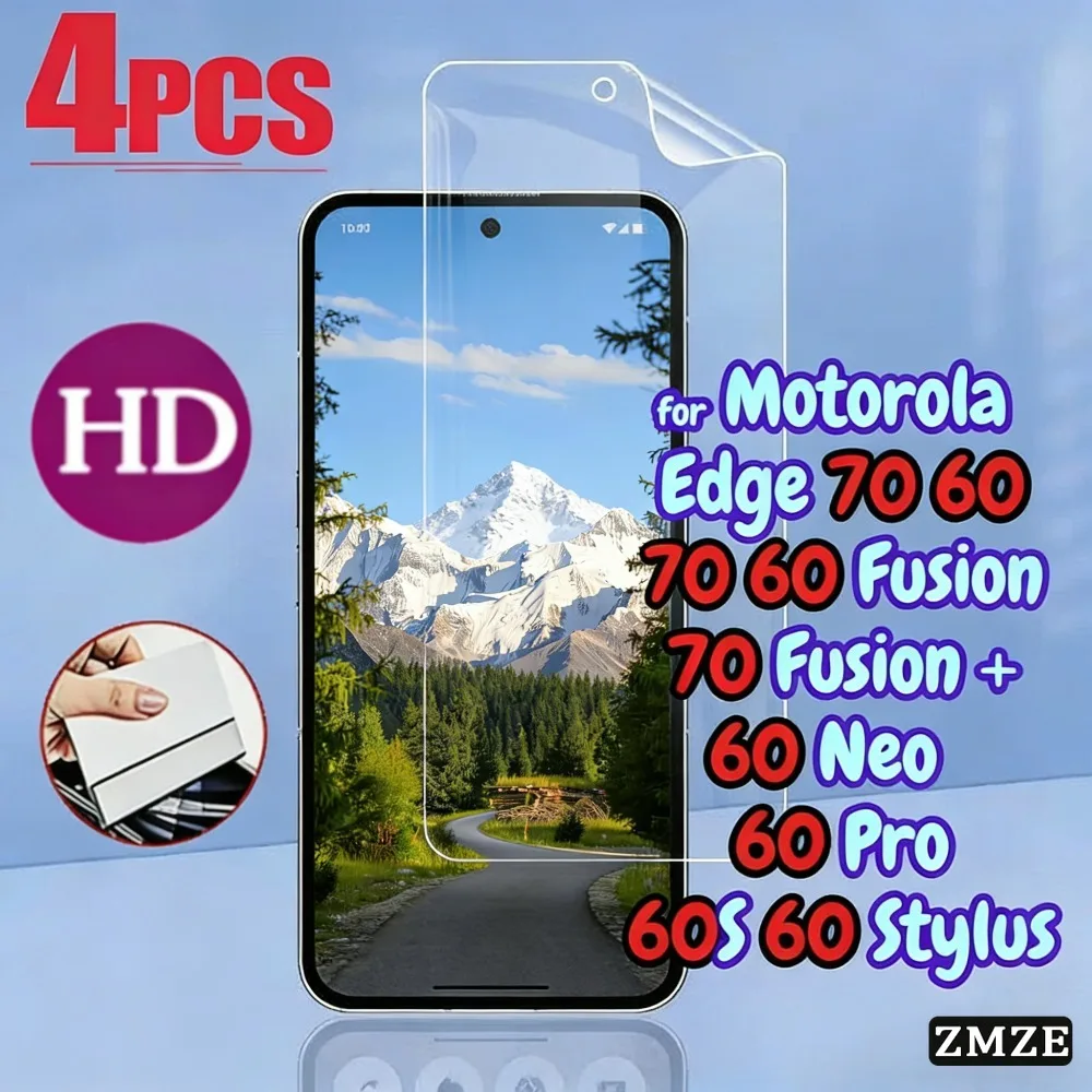 Paquete de 4 películas de hidrogel para Motorola Edge 70 60 Fusion Plus 60 Neo, protectores de pantalla suaves para Edge 60S 60Stylus 60 Pro Series