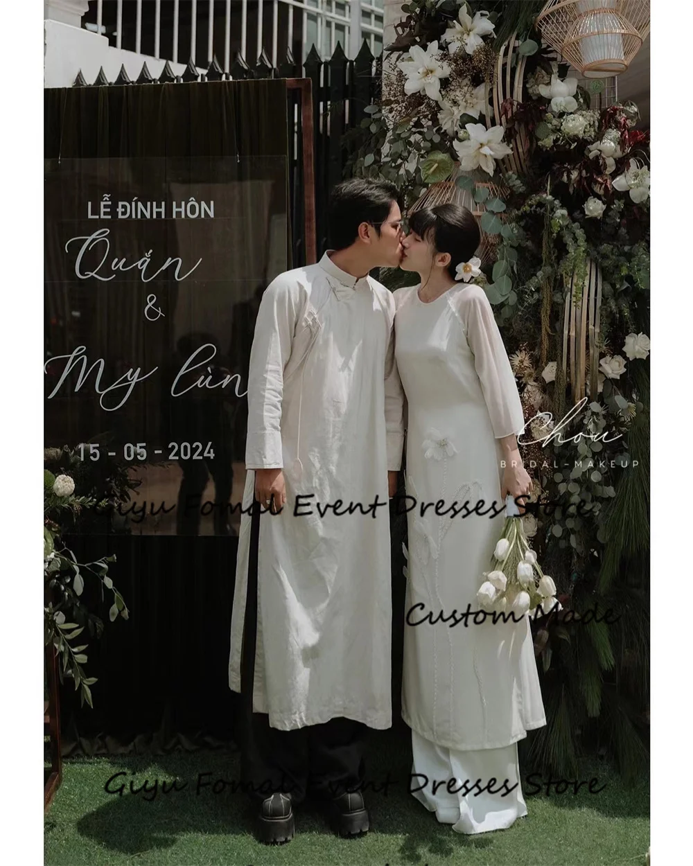 Giyu Simple 3D Followers Korea Wedding Dress Photoshoot O-Neck Floor-Length Vestidos Novias Boda 웨딩드레스 Bridal Gown