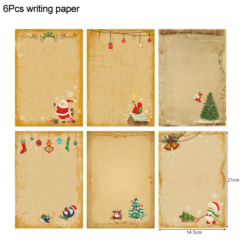 6pcs Vintage Christmas Kraft Letter Santa Claus Snowman Gift Envelopes Decor Xmas Party DIY Invitation Greeting Cards Supplies