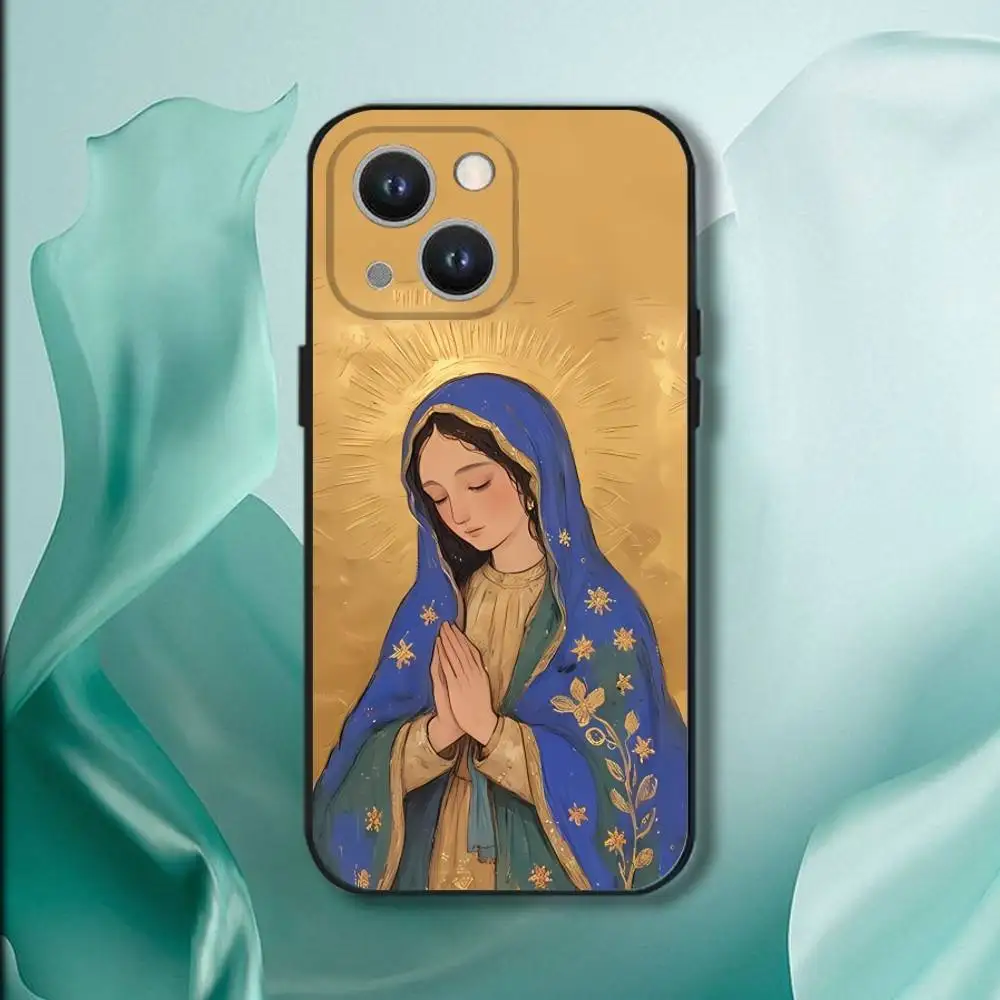 Virgin Mary And Jesus Phone Case For iPhone 16,15,14,13,12,11,Pro,XS,Max,XR,Plus,E,SE4,Mini Black Soft Cover