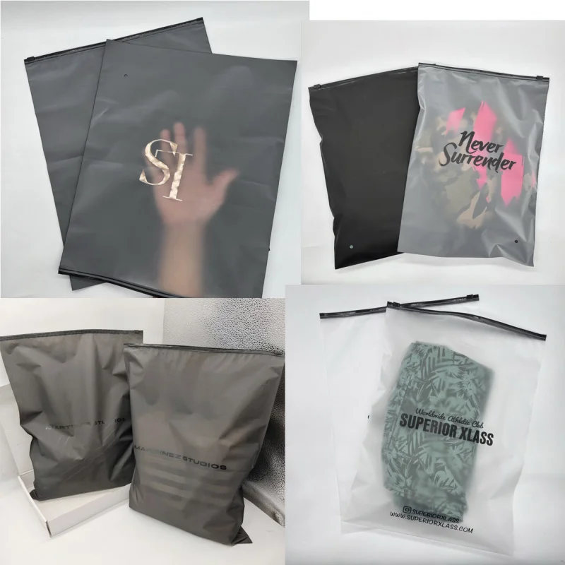 2025customized.Custom See Through Matte Black Zipper Bag Clothing Packaging Bags Biodegradable Recycle Shirt Ziplock Bags