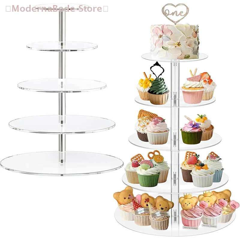 3/4/5 Tier Acrylic Round Cupcake Stand Clear Birthday Cupcake Stand Holder Dessert Display For Wedding Birthday Christmas Party