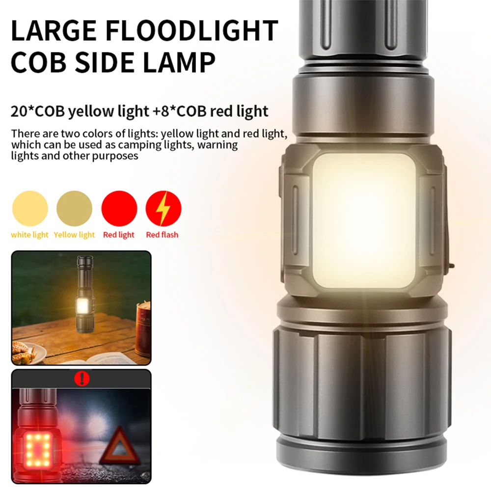 Powerful Long Range Tactical Torch High Power LED Flashlight USB Rechargeable Camping Waterproof Lantern With COB Side Light