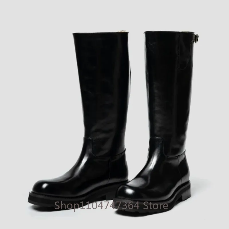 Luxury Designer Genuine Leather Knee High Long Boots Men's Shoes Autumn Winter Warm Plush Snow Boots Male Chelsea Knight Boots