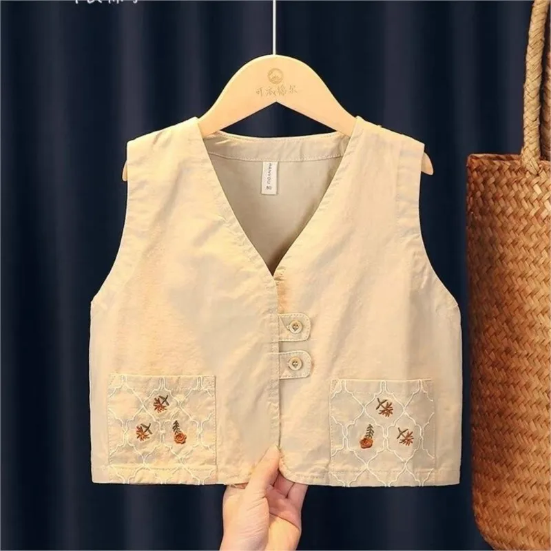 

Creative Girls' Vest Spring and Autumn 2025 New Arrival Children's Cotton Tank Top Wearing Chinese Embroidered Tank Top LI065