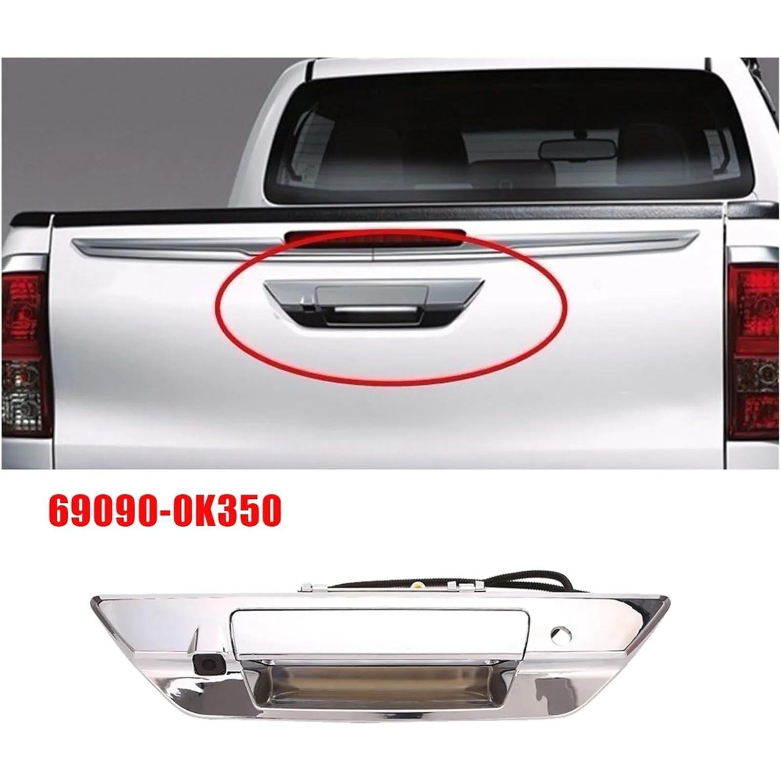 

Car Tailgate Handle W/Rear View Camera Rear Boot Gate Handle for Toyota Hilux SR5 M80 2016-2018 69090-0K350