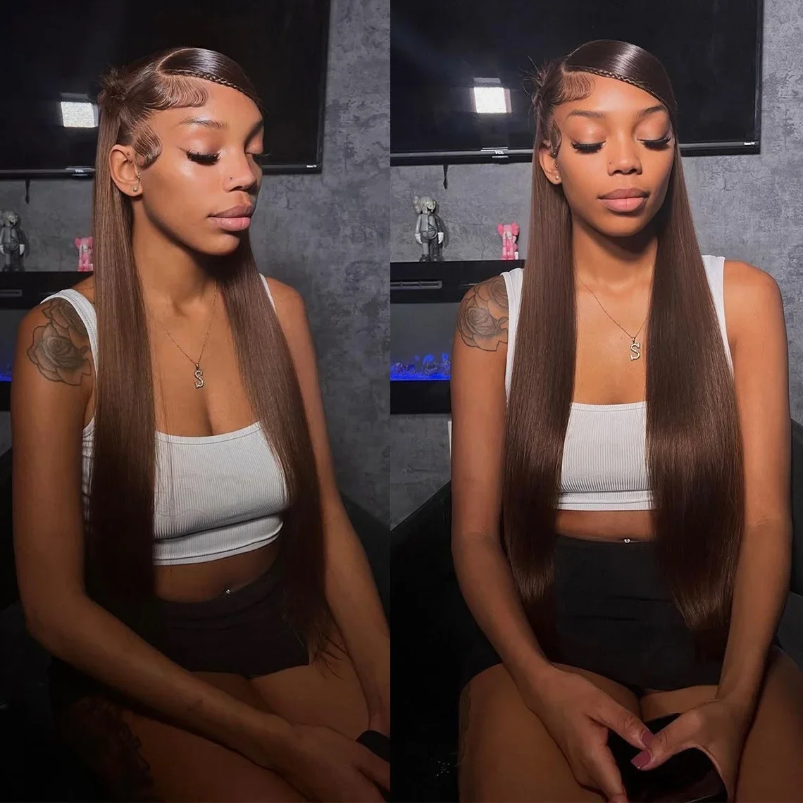 

Прямой парик из натуральных волос, 100% 13X6 Hd, кружевные фронтальные парики, парики спереди, бразильский бесклеевой шоколадно-коричневый для женщин, плотность 180