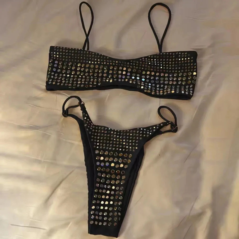 2025 الماس بيكيني مثير النساء ملابس السباحة العصابة Biquini رفع ملابس السباحة الإناث لامعة لباس سباحة الأزهار ارتداءها بحر