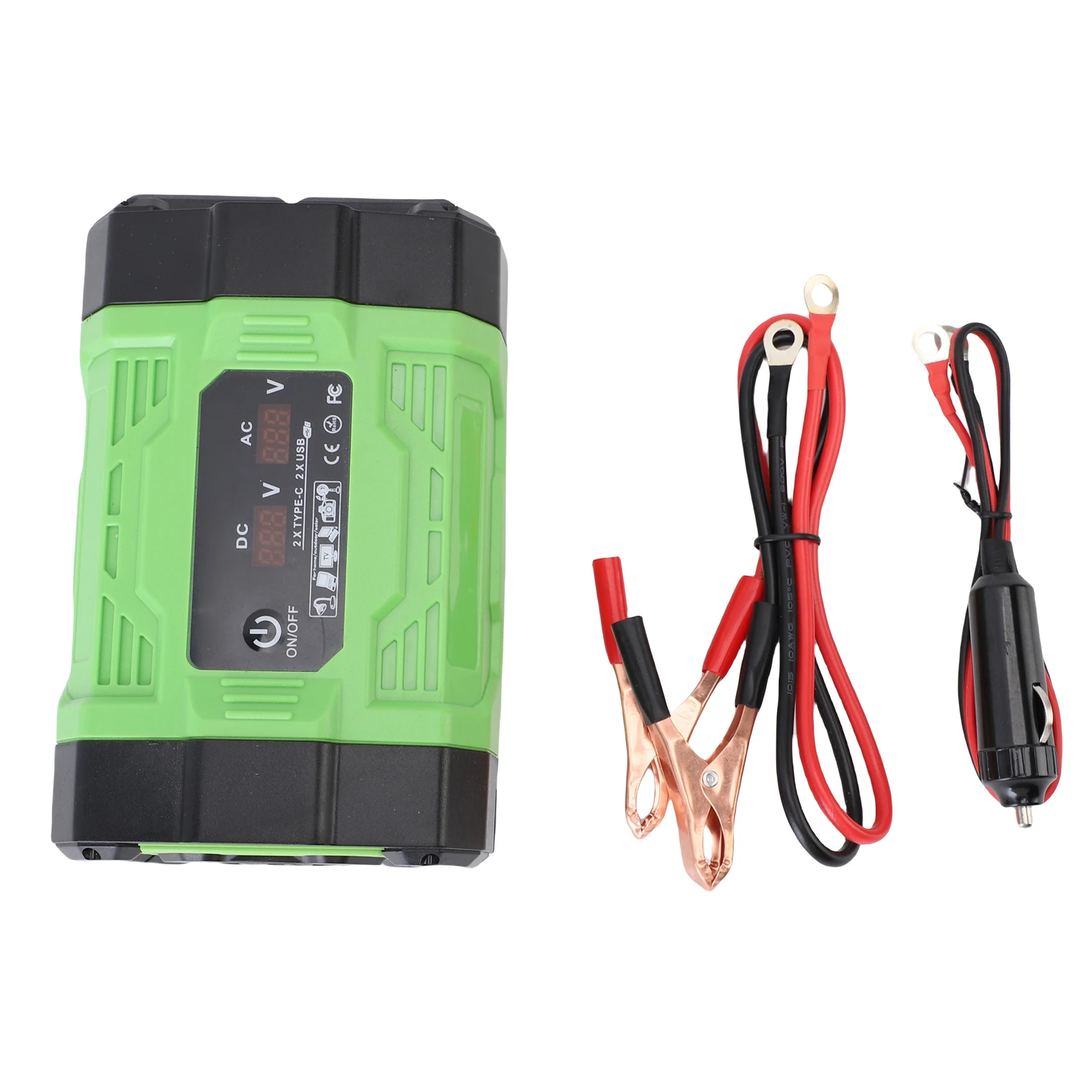 Przetwornica Samochodowa z Wieloma Ochronami, Inwerter Samochodowy 2xUSB C 2xUSB A, DC12V na AC220V 250W, Cyfrowy Wyświetlacz do Pojazdu