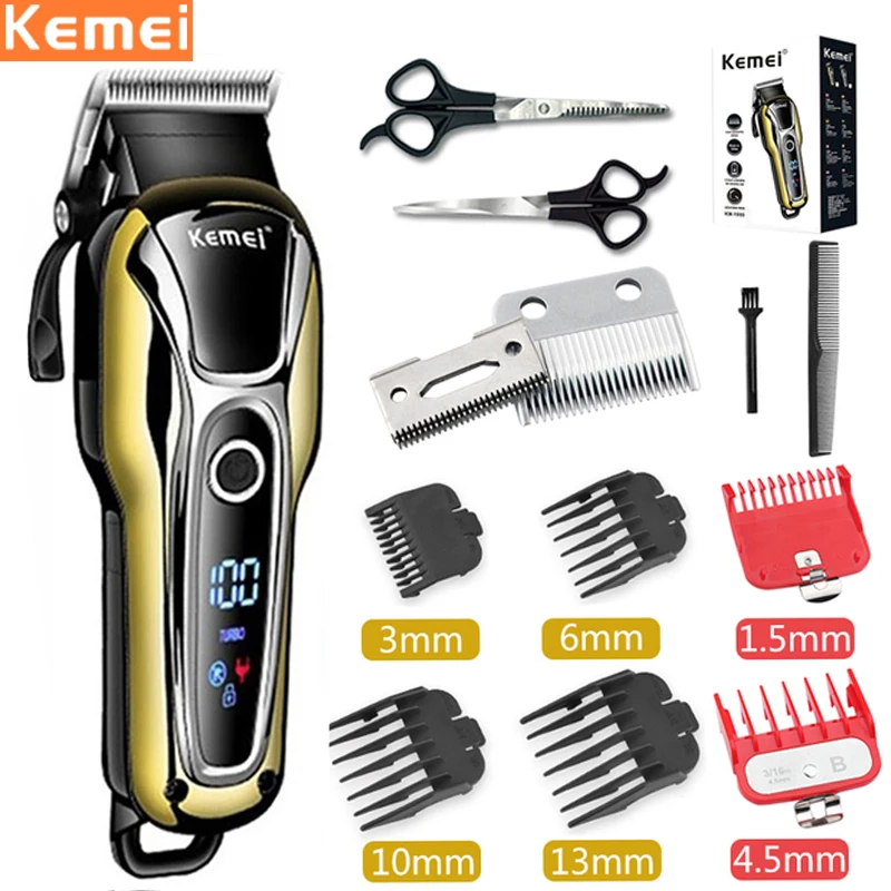 Kemei Hair Clipper Electric Hair Trimmer Professional Men\'s hair clipper cordless beard trimmer LED display Wireless Hair Cutter