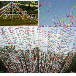 SKY FLAG 14x24 cm 80m /20x30cm 100m handmade Fabric Bunting Triangle flags wedding Festival Pennant String Colorful Banner