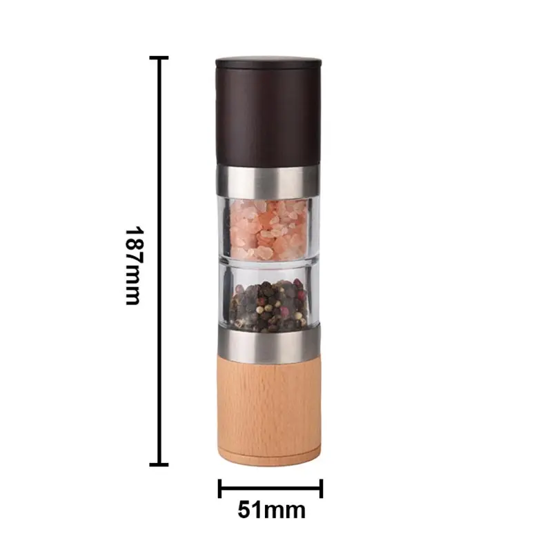 Double Ended Pepper Grinder with Lid, Sea Salt Granules in 0 Crushed Bottle,Wooden Black Pepper Mill for Commercial Fat Reducing