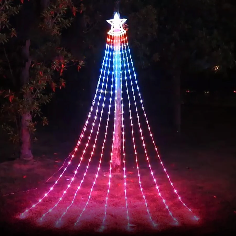 2023 New 9x2.8M Smart App Control RGB Waterfall Light Outdoor Christmas Fairy String Lights Garland for Party Garden Patio Decor