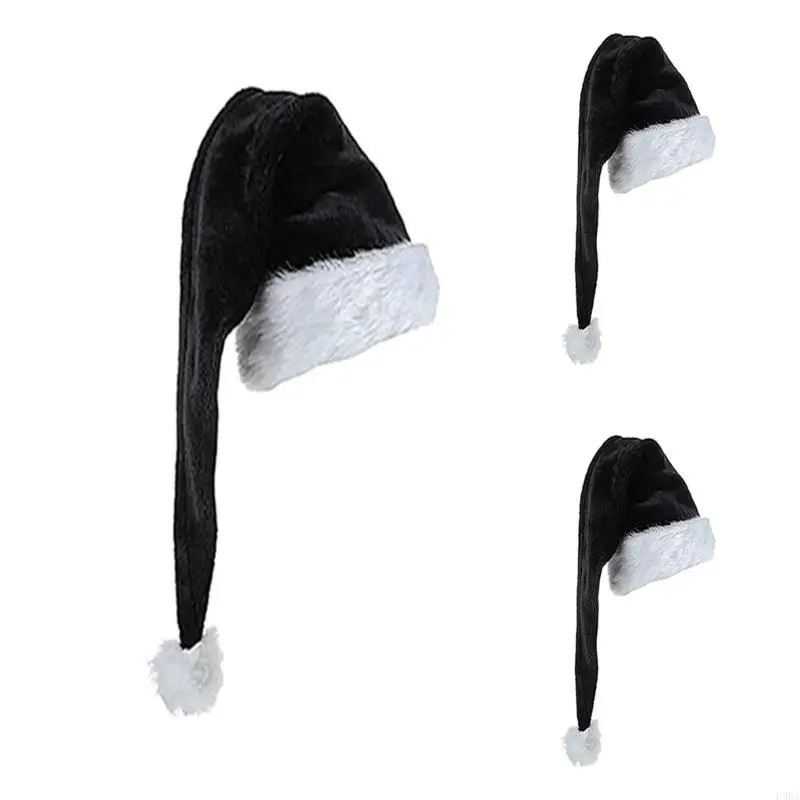 

P88A Christmas Santa Hat Unisex Comfortable Black and White for Adults