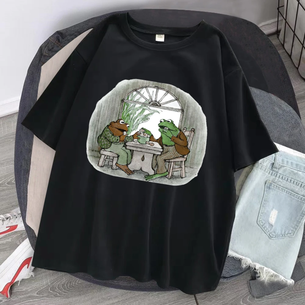 Cottagecore Aesthetic Frog And Toad Men Cotton Tops Vintage Casual O-neck Short Sleeve T-shirt Personality All-math Mansclothes