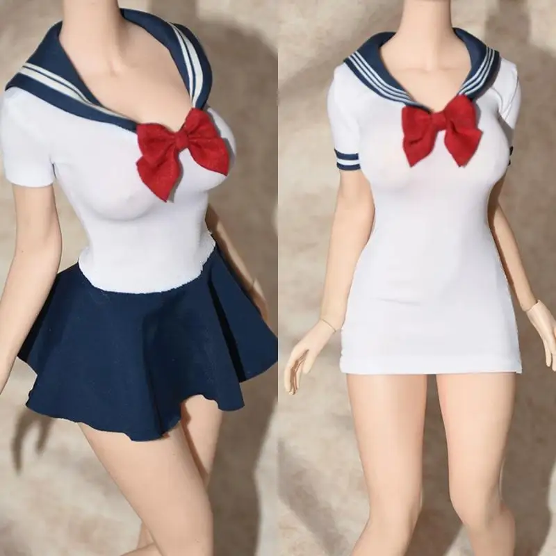 In Stock 1/6 Scale Female Soldier Pink Sailor Suit Set Elastic Top Ultra-short Pleated Skirts For 12 Inch Action Figure Body