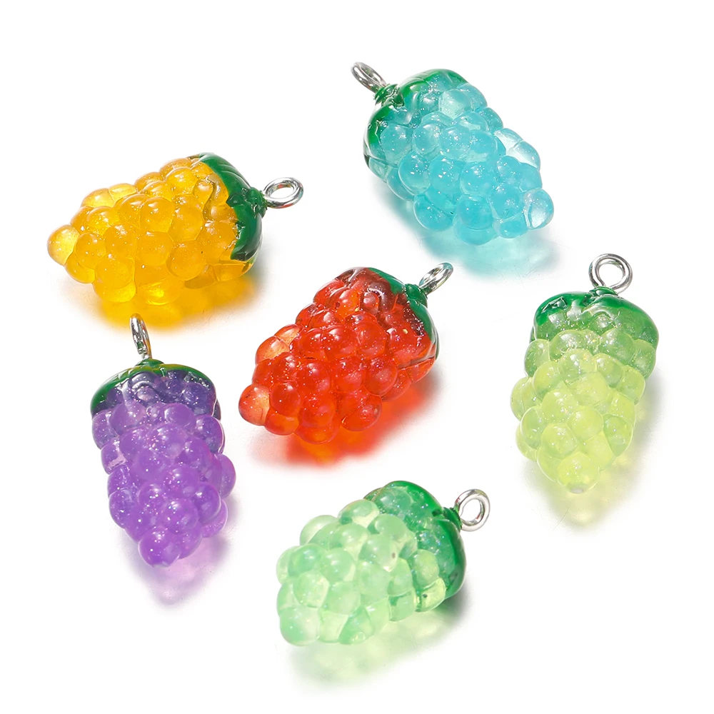 10pcs Clear Fruit Resin Grape Shape Earring Charms DIY Fashion Keychain Necklace Pendant Accessory For Jewelry Making Finding