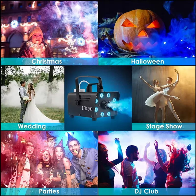 Afstandsbediening 500W Rookmachine & 8 stks LED full colour licht Show Led Rookmachine Disco KTV DJ Party Club Bar Event Show