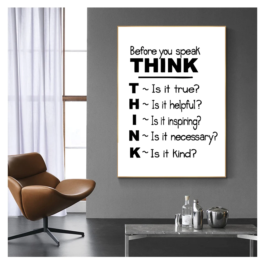 Print Poster , Think Before You Speak Quote Canvas Painting Poster School Classroom Wall Art Decor Motivational Quote Canvas Art