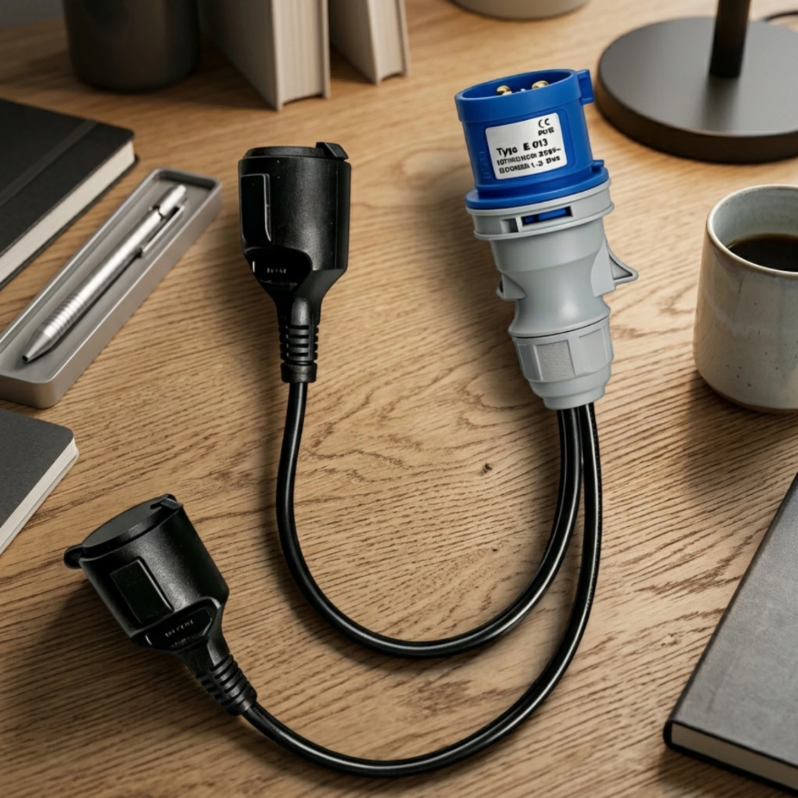 Splitter with Protective Caps Heavy-Duty 1-to-2 Power Splitter Cord Industrial Earthed for Professionals, Construction Sites