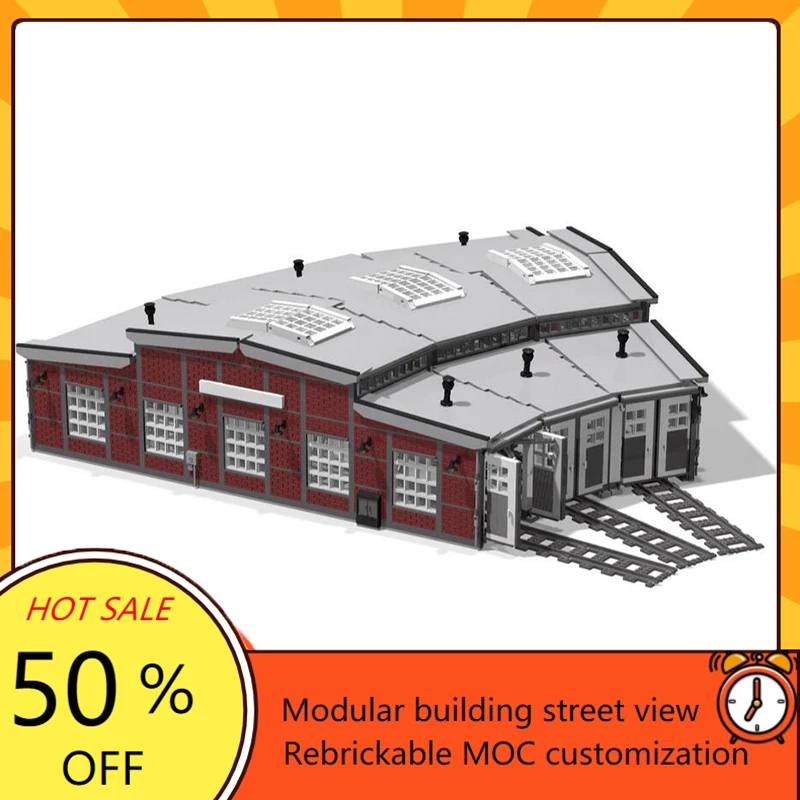 5286PCS MOC Creative Modular Train Station Set with Turntable Roundhouse Custom Custom Puzzle Children's Birthday Christmas Toys