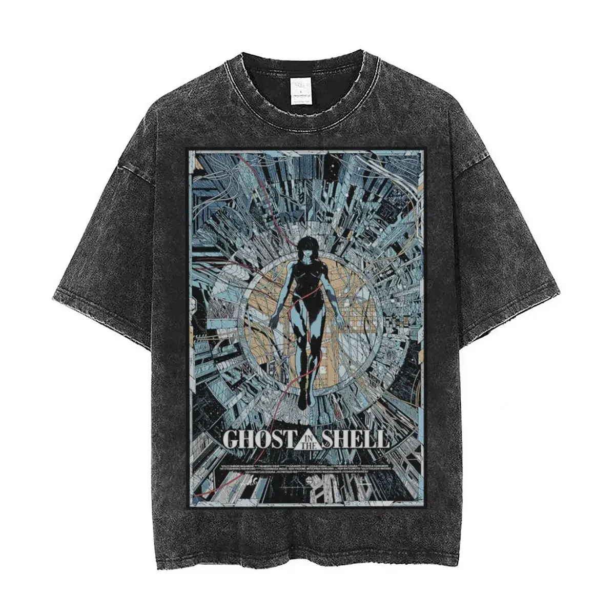 

Cyberpunk Mechanical Style T-shirt Washed Retro Distressed Tshirt Men and Women Fashionable Street Top Fans Anime Fans Essential