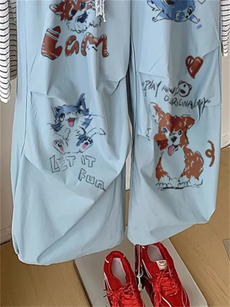 Pantalon de travail taille haute pour hommes et femmes, coupe ample, été, coréen, Sle Dstring, couleur, imprimé Blo, Long