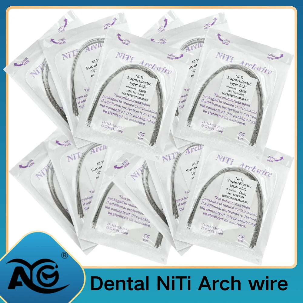 AG Super Elastic NiTi Orthodontic Arch Wires - Round, Rectangular, Ovoid Forms for Braces Treatment 100pcs=10 pcak