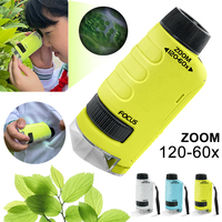 Educational Mini Handheld Microscope Lab LED Light 60-120x Kid Science Experiment Pocket Microscope Outdoor Children Toys Gift
