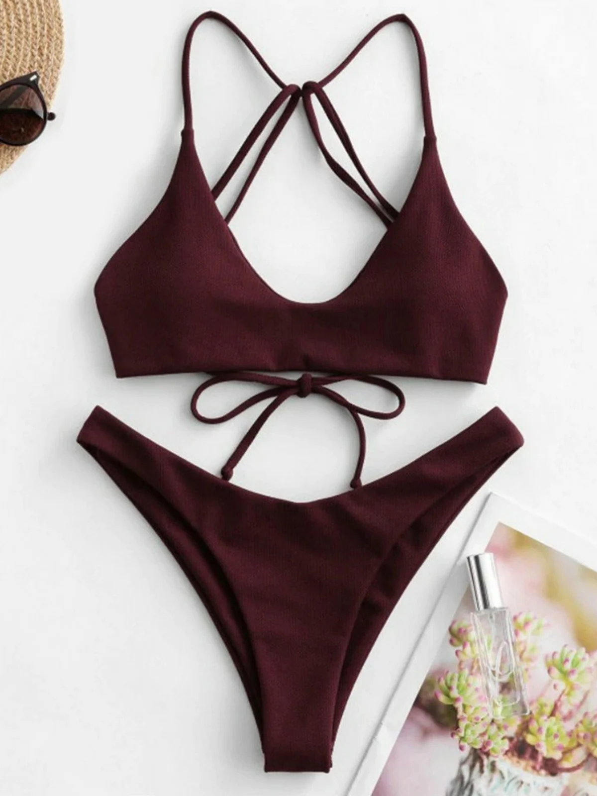 Sexy String Bikini 2027 Women Solid Push Up Extreme Swimsuit Summer Bathing Suit Bandage Cross Backless Swimwear Beach Outfits