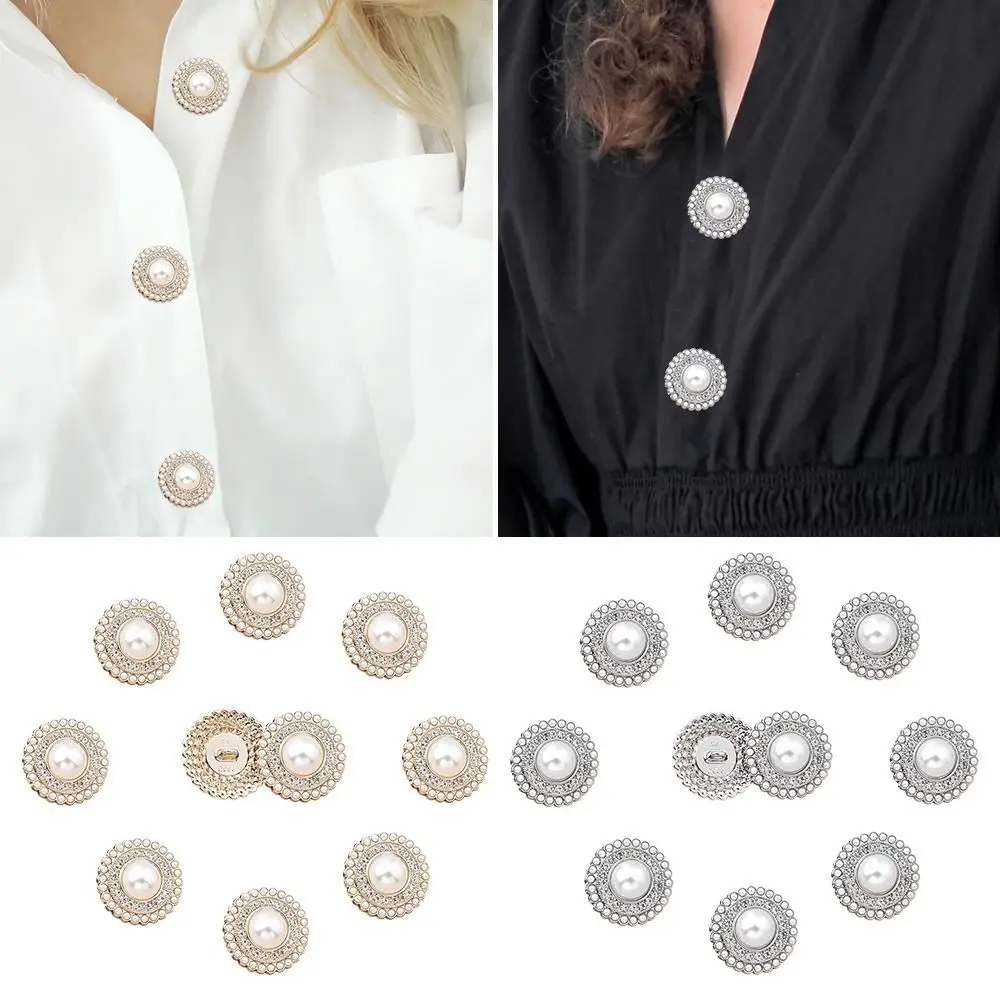 10Pcs Fashion Metal Rhinestone Pearl Clothing Buttons Suit Coat Sweater Decoration Button DIY Handmade Sewing Button