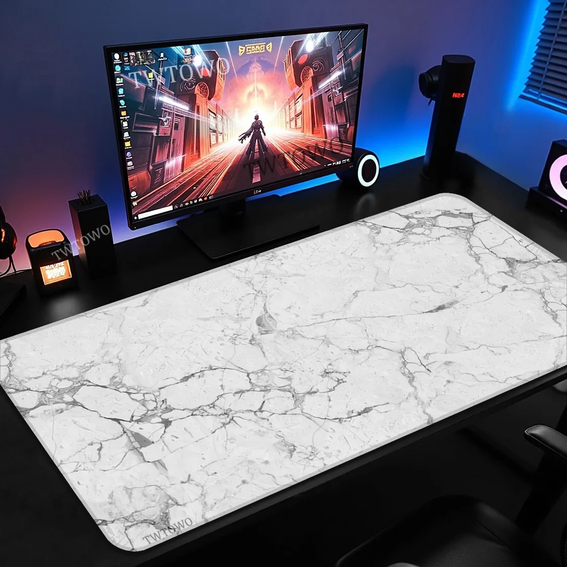 Tapis de souris de jeu en marbre blanc, imprimé à la demande, pour clavier XXL, antidérapant, en caoutchouc naturel, accessoires de bureau