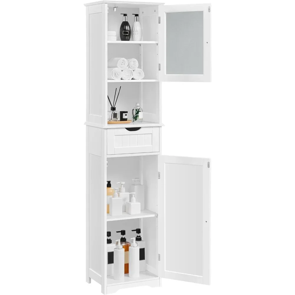 

Tall Bathroom Storage Cabinet，Wooden Floor Cabinet with Glass Door, Freestanding Storage Organizer with Adjustabl