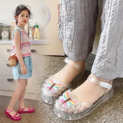 New Sandals Girls Slippers Summer Rainbow Butterfly Roman Shoes Crystal Jelly Shoes Princess Baby Sandals Beach Toddler Shoes