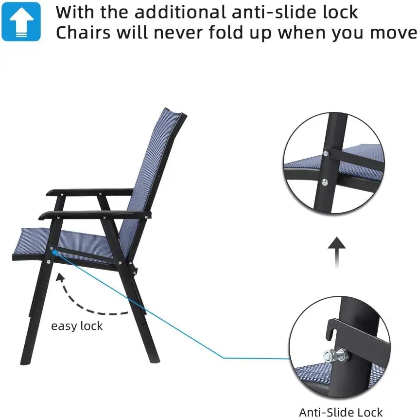 Versione aggiornata Set di 4 sedie pieghevoli con braccioli, sedie da giardino portatili per esterni e interni, sedie con schienale a tracolla per prato