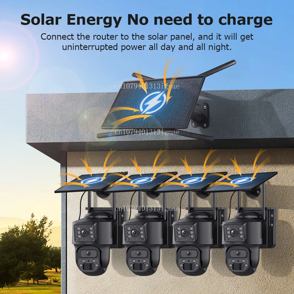 4G Solar Router 4-Channel PTZ Solar Wifi Kit Set of Network WiFi 3k Dual Lens Dual View Body Detection CCTV IP
