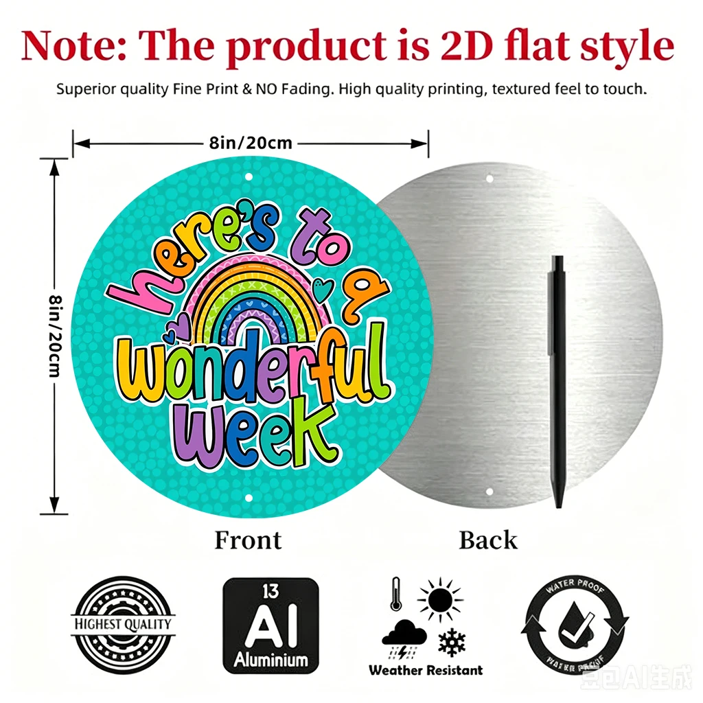 JIT 1-pc Light cyan rainbow YOU ARE WONDERFUL graffiti print round metal tin sign wall decor, hassle-free hanging structure, this stylish metal tin sign fits reading nook and bedroom for multi-scene wall decor, excellent daily home - view 3