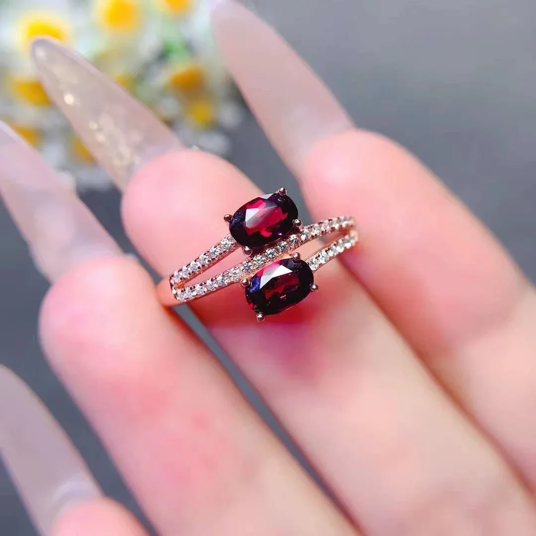 Dark Red Natural Garnet Ring for Daily Wear 4mm*6mm Total 1ct Garnet Silver Ring 18K Gold Plated Gemstone Jewelry