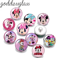 Disney Cartoon Minne mouse Pink Girl's gift 10pcs Round photo 12mm/18mm snap buttons for 12mm/18mm snap bracelets DIY jewelry