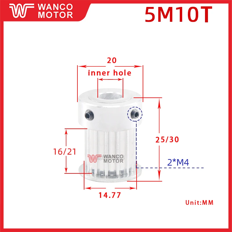 

Synchronous pulley 5M10 teeth, groove width 16/21 K-type boss synchronous pulley, teeth outer diameter 14.77, inner hole 5-8
