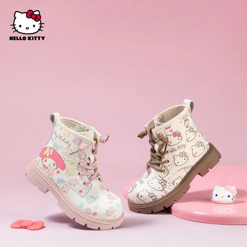 

Sanrio Hello Kitty Girls Martin Shoes Boots Design Soft Sole Non-Slip Short Leather Boots Princess Printed Soft-soled Boot Gift