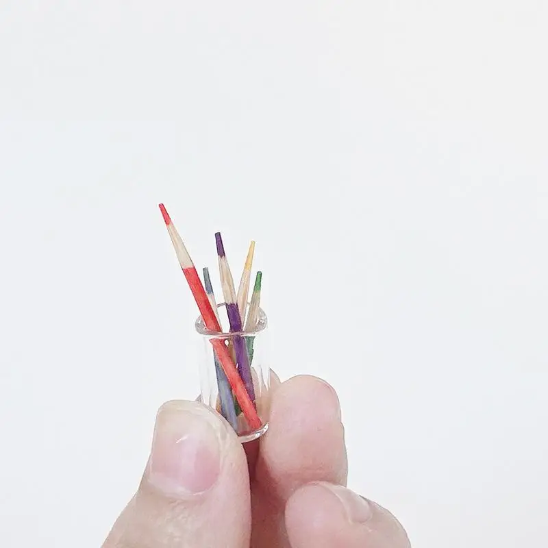 Maison de poupée 3.5cm, 6 pièces, accessoires de scène d'apprentissage, maison de poupée 1:12, petit porte-gobelet Miniature avec crayon de couleur