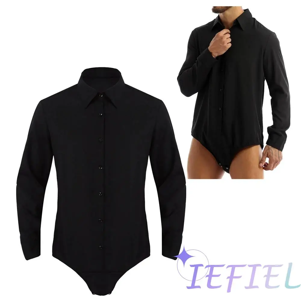 Mens Long Sleeve Solid Color One-piece Dance Bottoming Shirt Casual Wear Latin Modern Jazz Dance Bodysuit Tops Dance Costumes