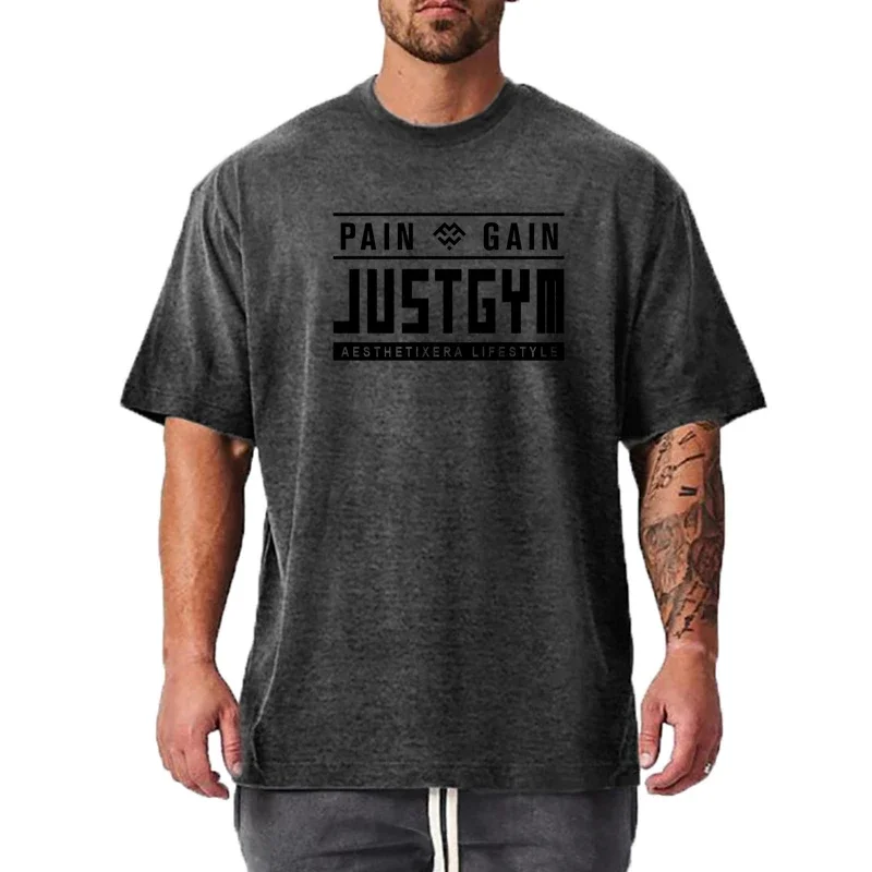 Oversized Cotton Mens T Shirts Dropped Shoulder Half Sleeve Tees Summer Casual Sports Loose Running T-shirt Gym Fitness Tshirt
